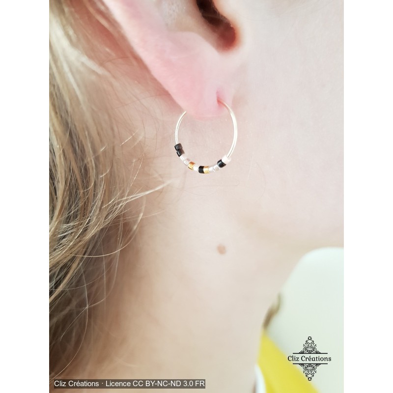 Boucles d'oreilles Aléa Gold Onyx - Cliz Créations