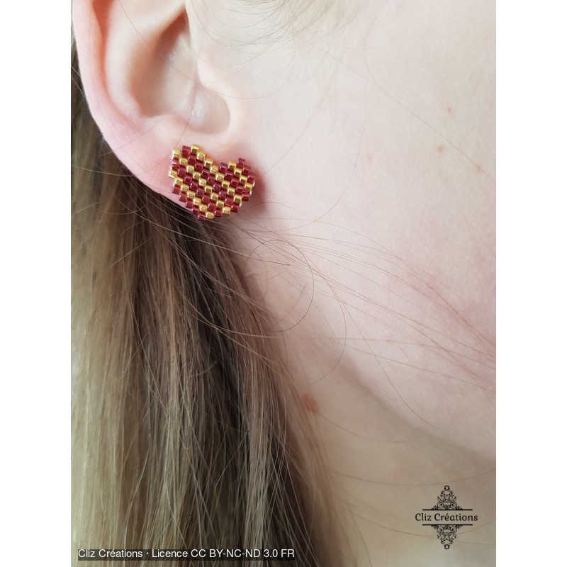 Puces d'oreilles Valentine grenat