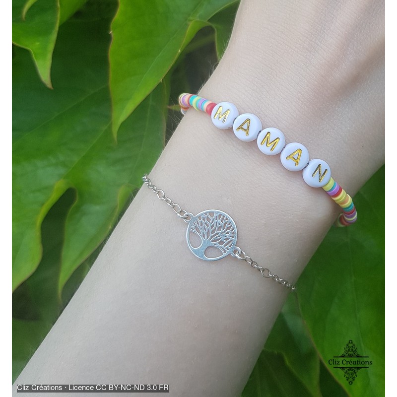 Bracelet Heishi "Maman" - Cliz Créations Bracelet Heishi "Maman" - Cliz Créations